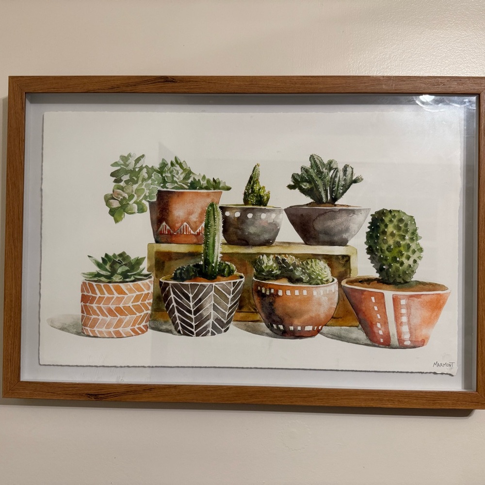 Succulent Cactus Wall Art in Wooden Frame